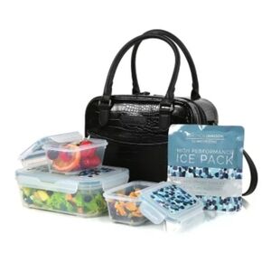 Veronica Jamison Faux Leather Lunch Bag with Food Storage Containers,